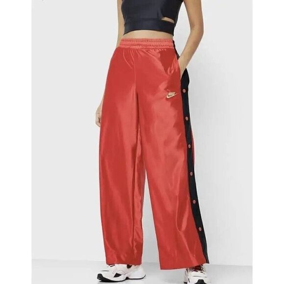 Nike Womens Icon Clash Popper Pants Red Black Pockets Embroidered Pull On S New - Picture 1 of 11